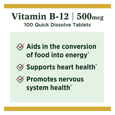 Natures Bounty Vitamin B12 500 Mcg Microlozenges, 100 Ea