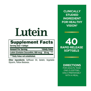 Natures Bounty Lutein 20 Mg Softgels, For Eye Healthy Vision, 40 Ea