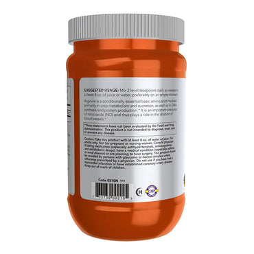 Now Sports Nutrition, L Arginine Powder Nitric Oxide Precursor Amino Acids, 8 Oz