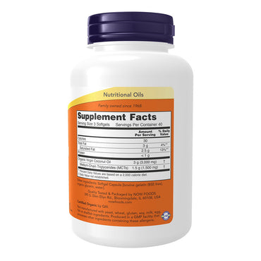 NOW Foods Virgin Coconut Oil 1000 mg Softgels, 120 Ea
