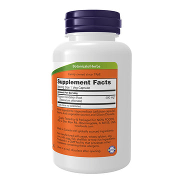 Now Foods Dandelion Root 500 Mg Herbal Supplement Capsules, 100 Ea