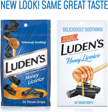 Ludens Menthol Lozenge/Oral Anesthetic Throat Drops, Honey Licorice, 30 Ea