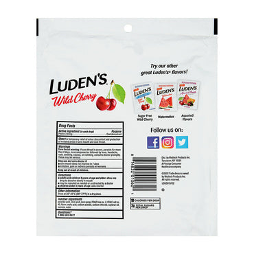 Ludens Wild Cherry Throat Drops, Sore Throat Relief, 90 Ct