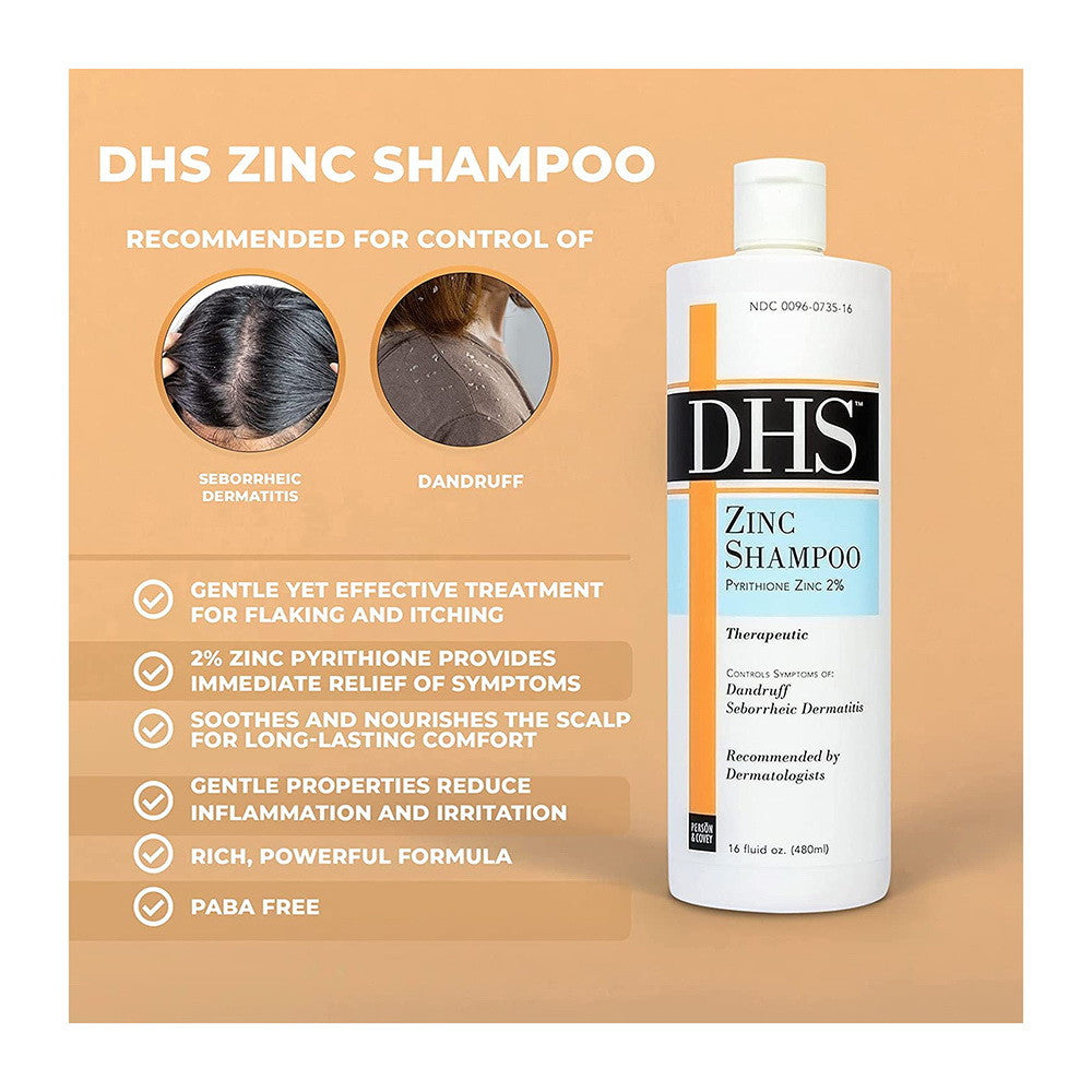 DHS Zinc Hair Shampoo Controls Dandruff, 16 Oz