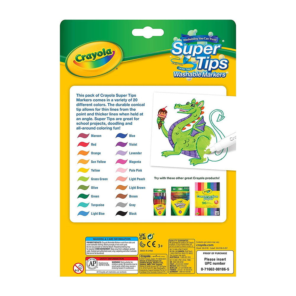 Crayola Super Tips Markers, Washable Markers, 20 Count