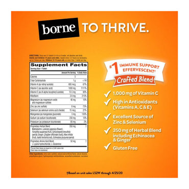 Airborne 1000mg Vitamin C With Zinc Effervescent Tablets, Immune Support Orange Flavor, 20 Ct