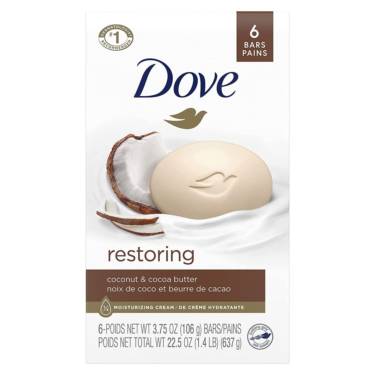 Dove Restoring Coconut and Cocoa Butter Beauty Bar, 6 Ea, 3.75 Oz