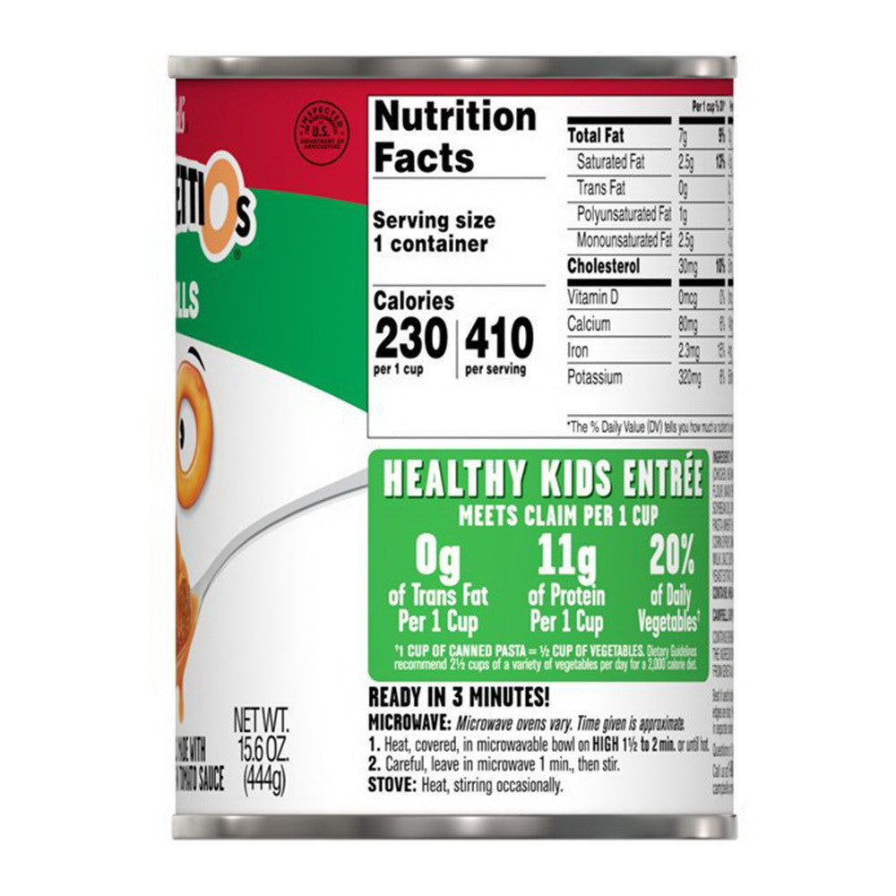 Campbell's SpaghettiOs Canned Pasta, with Meatballs, 15.6 Oz