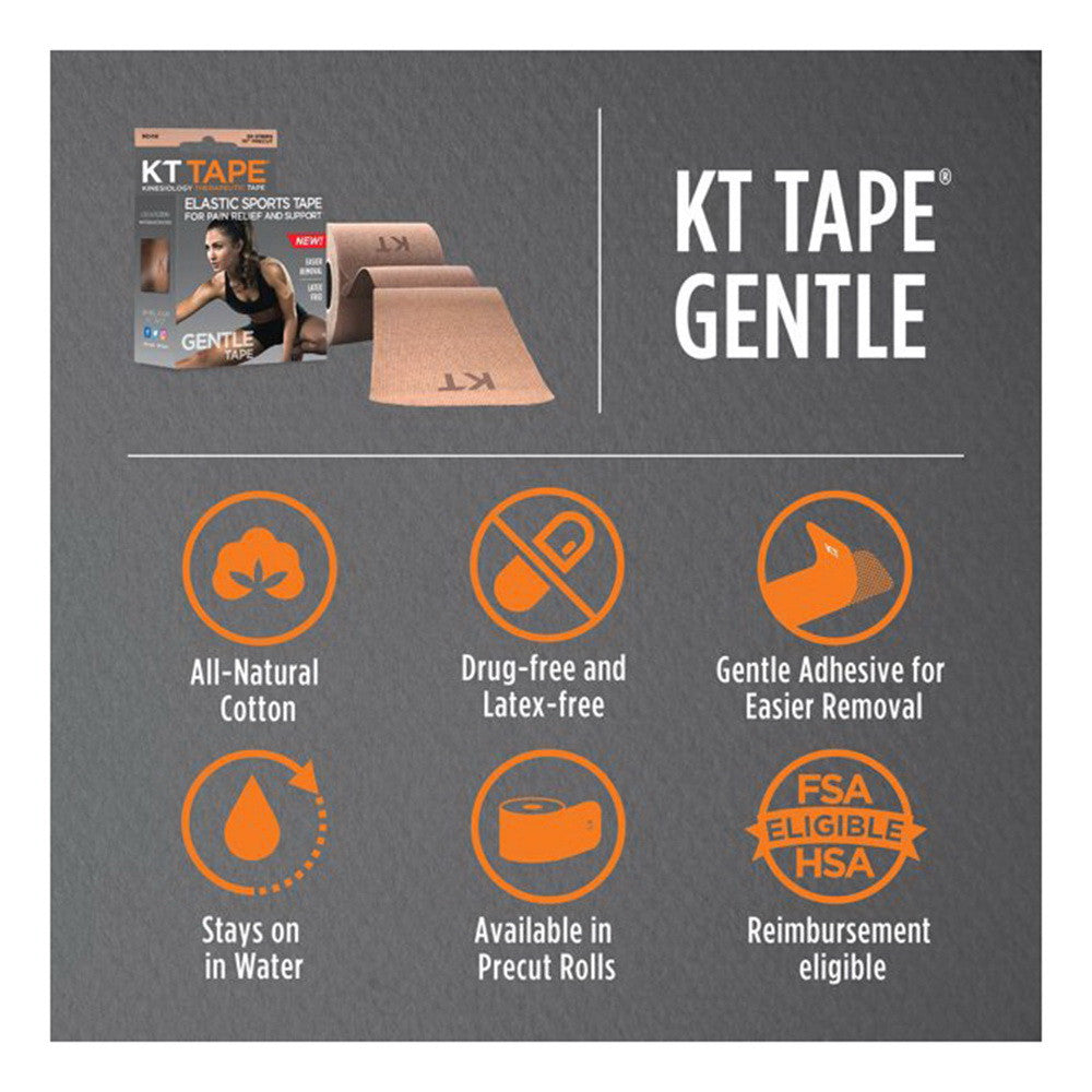 KT Tape Gentle 10' Cotton Precut Kinesiology Therapeutic Sports Roll, Beige, 1 Ea