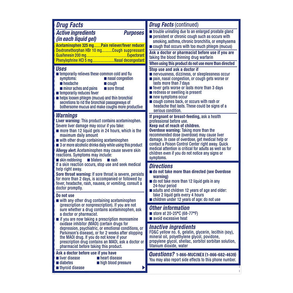 Mucinex Maximum Strength Cold, Flu, & Sore Throat Liquid Gels - 16 ea