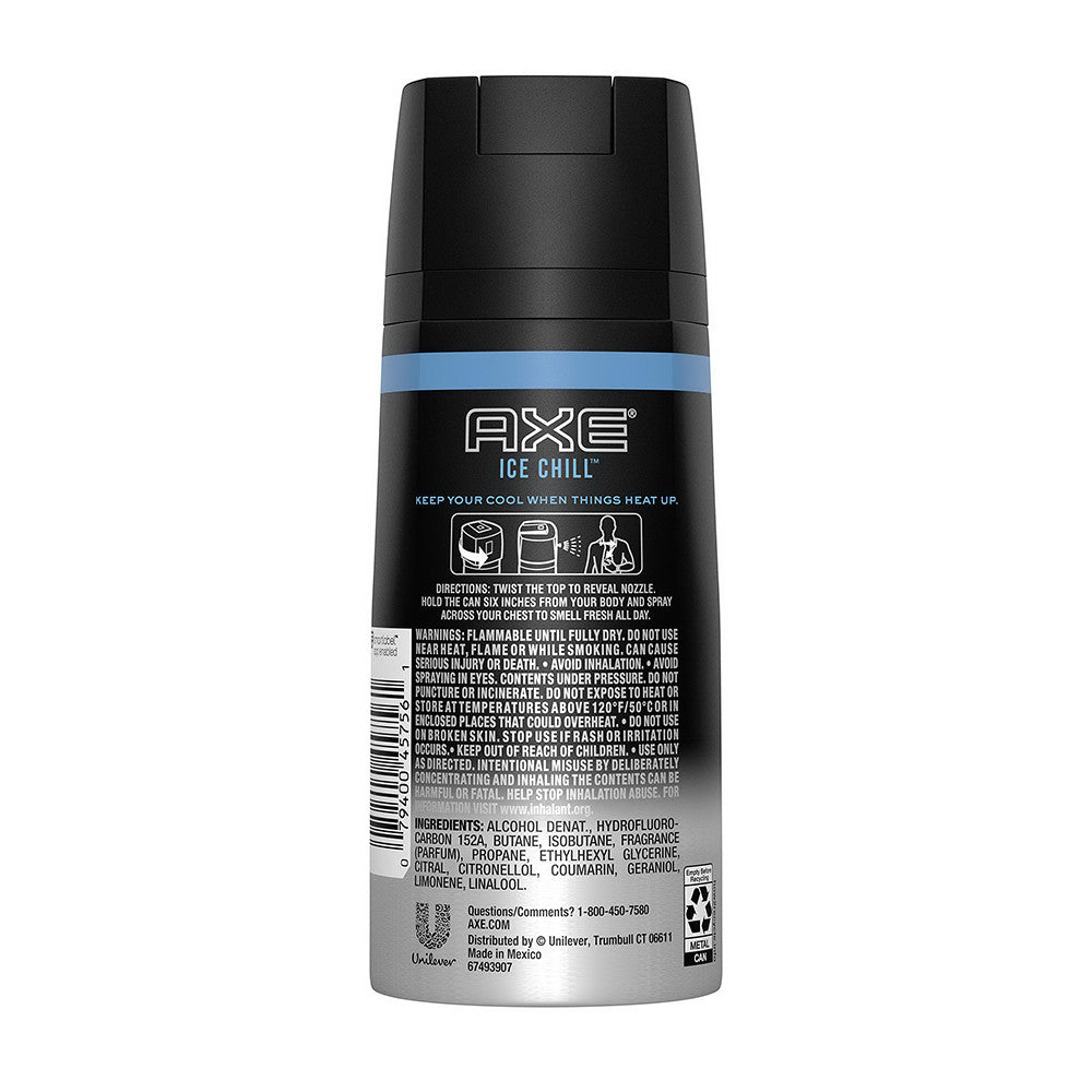 Axe Ice Chill Frozen Lemon & Eucalyptus Scent 48-Hour Fresh Deodorant Body Spray, 4 Oz