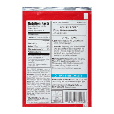 McCormick 30% Less Sodium Brown Gravy Mix, 0.87 Oz