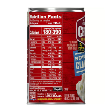 Campbell's Chunky Soup, New England Clam Chowder, 18.8 Oz
