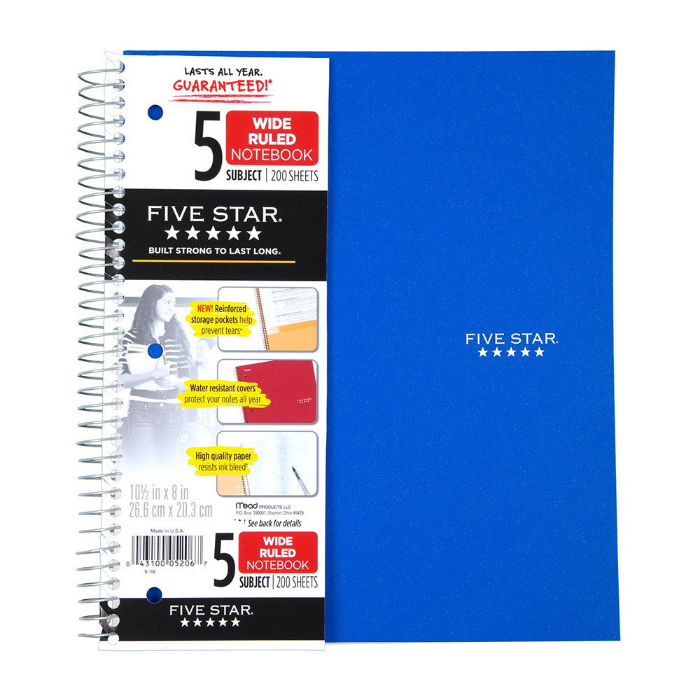 Five Star Wirebound Notebook 10 1/2" x 8" - 200 Sheets