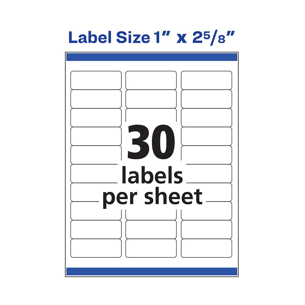 Avery 18160 White Easy Peel Address Ink Jet Labels 30 Up, 1 x 2-5/8 Inches, 10 Ea