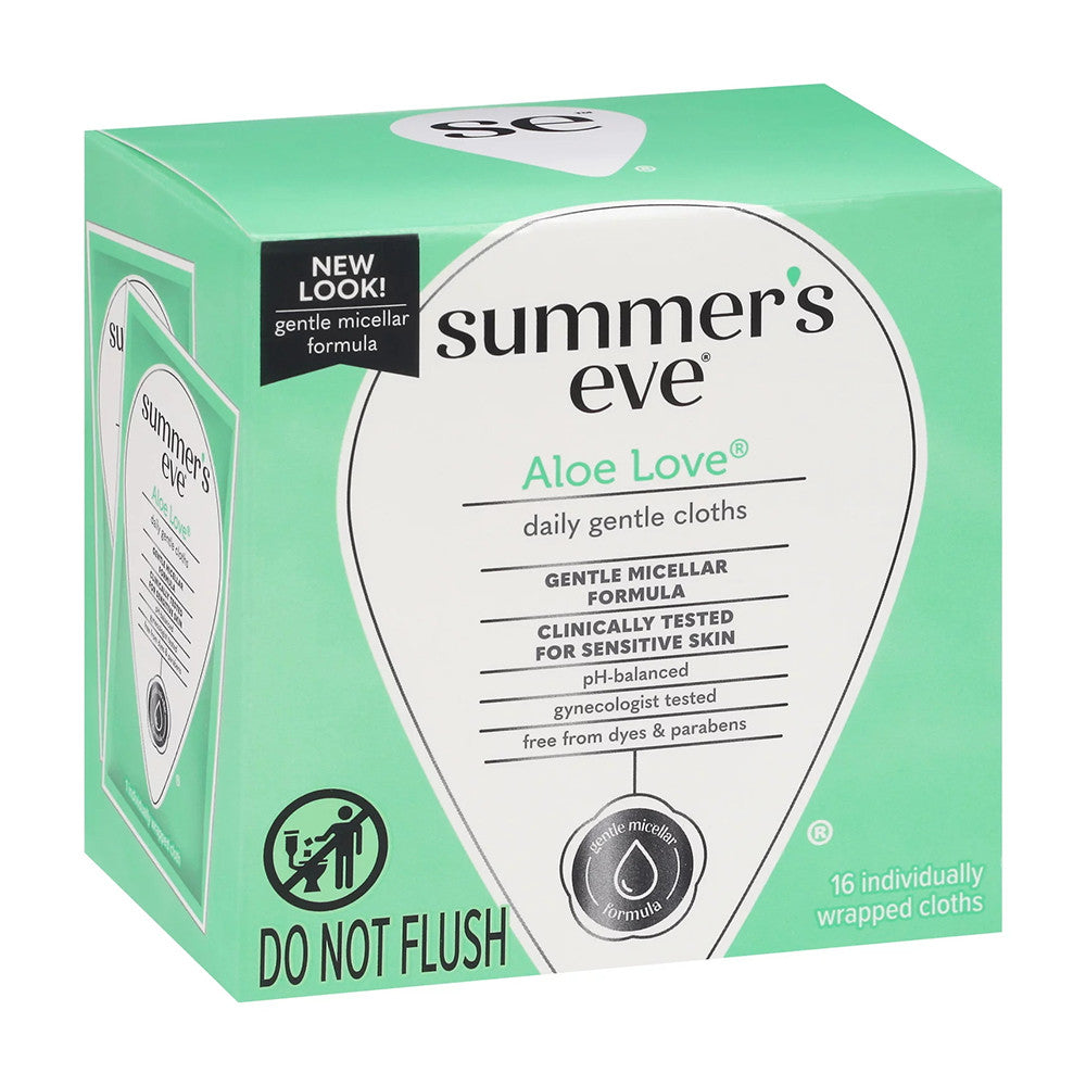 Summers Eve Aloe Love Daily Gentle Feminine Clothes, pH Balanced, 16 Ea