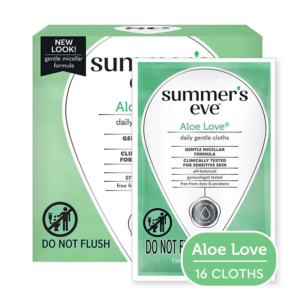 Summers Eve Aloe Love Daily Gentle Feminine Clothes, pH Balanced, 16 Ea