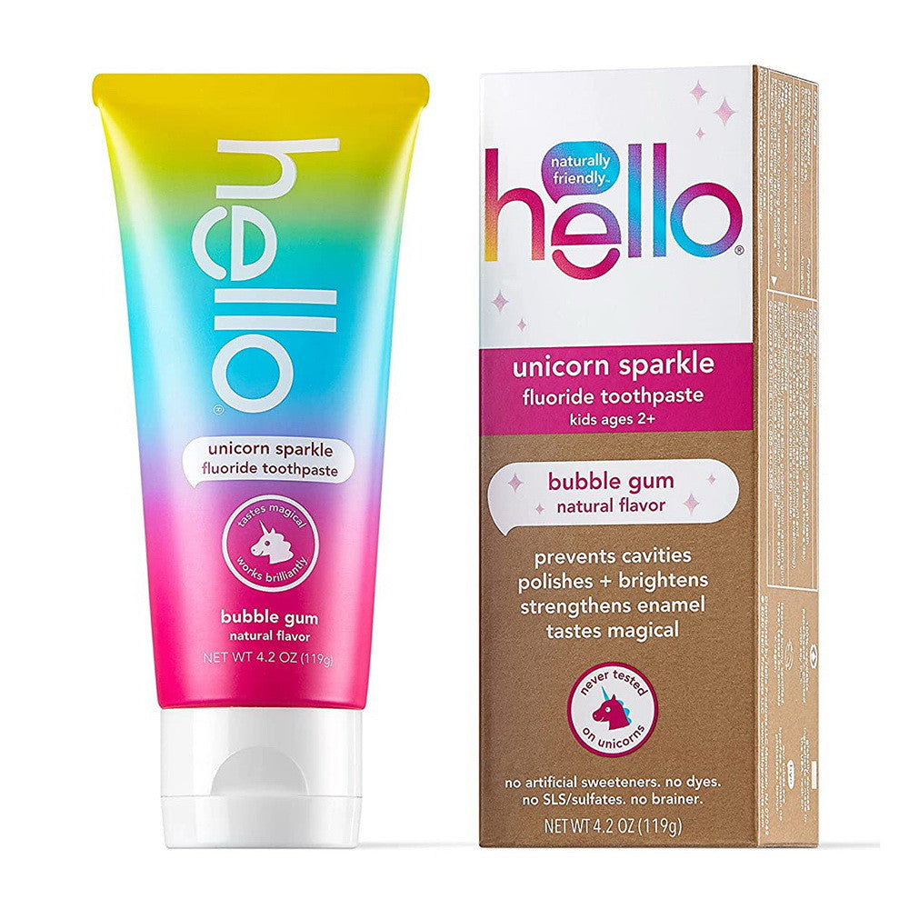 Hello Kids Unicorn Sparkle Fluoride Toothpaste with Natural Bubble Gum, 4. 2Oz