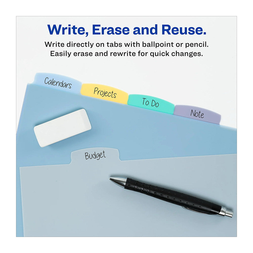 Avery Write & Erase Plastic Divider, Assorted, Big Tab, 5-Tab, 1 Set