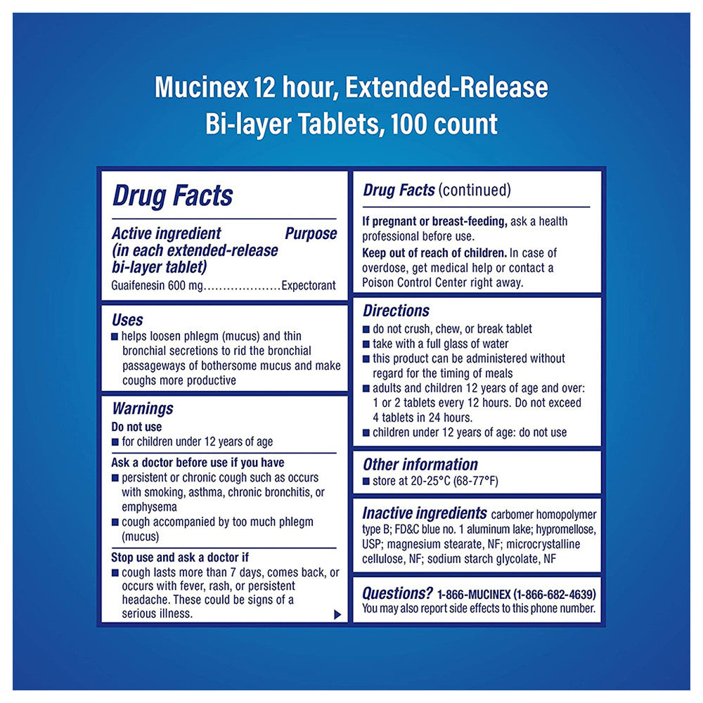 Mucinex 600 Mg Extended Release Bi-Layer Tablets - 100 Ea