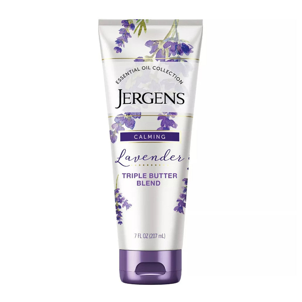 Jergens Hand and Body Lotion, Lavender Body Butter Moisturizing Lotion with Essential Oil, 7 Oz
