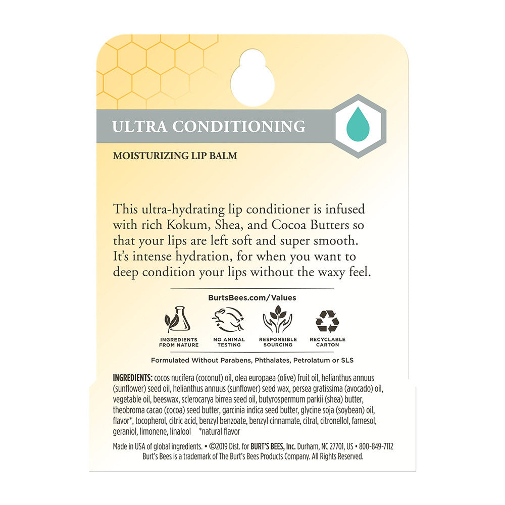 Burts Bees 100% Natural Origin Moisturizing Lip Balm, Ultra Conditioning, 1 Ea