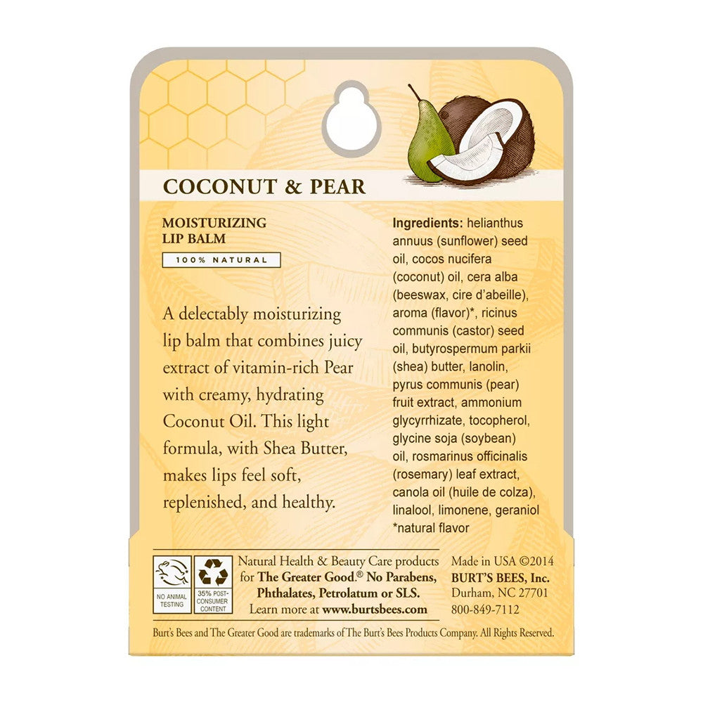 Burts Bees 100% Natural Moisturizing Lip Balm with Beeswax, Coconut and Pear, 0.15 Oz