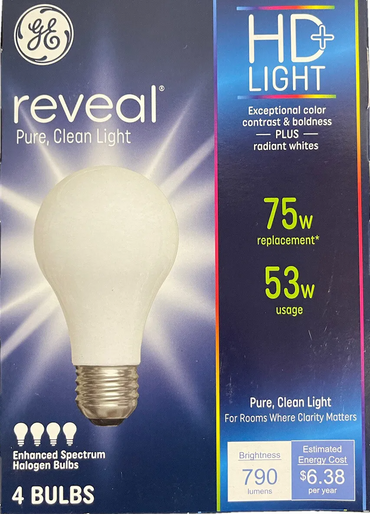 Ge Lighting 53 Watt Soft White Reveal Halogen Light Bulb Pack, 4 Ea