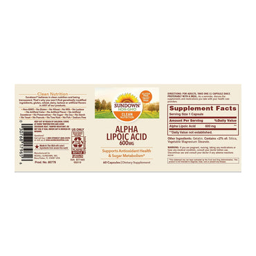 Sundown Naturals Super Alpha Lipoic Acid 600 Mg Capsules - 60 Ea