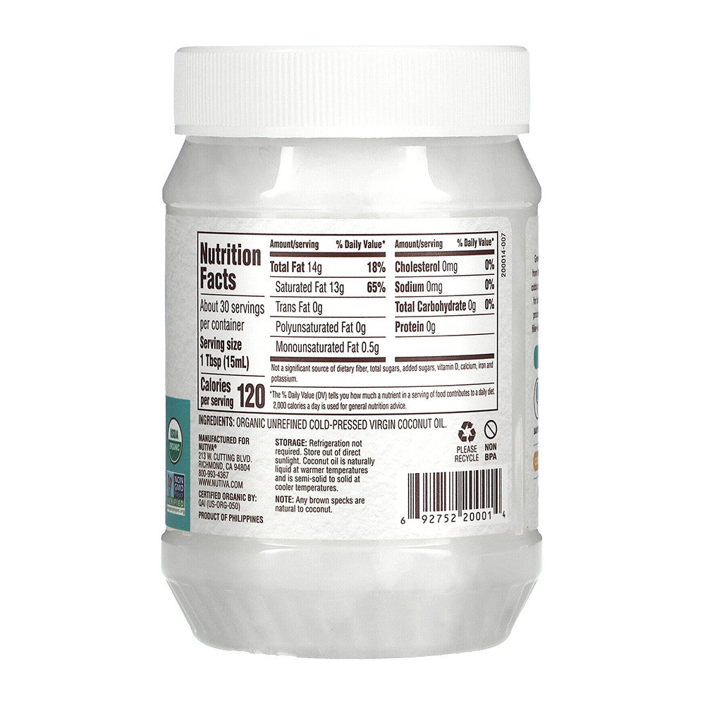 Nutiva Coconut Oil, Organic Extra Virgin, 15 Oz