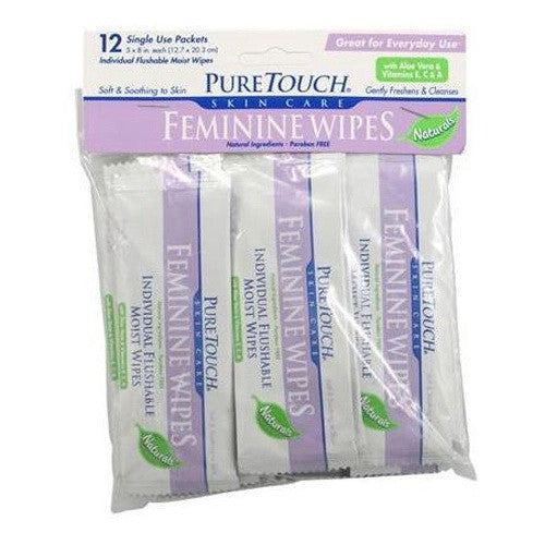 Puretouch Individual Flushable Moist Feminine Wipes Travel Packets, 12 Ea