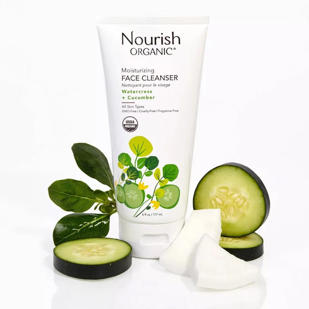 Nourish Organic Moisturizing Face Cleanser with Watercress and Cucumber, 6 Oz