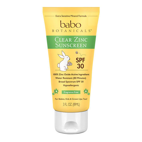 Babo Botanicals Face and Body Clear Zinc Sunscreen SPF 30, For Extra Sensitive Skin, 3 oz