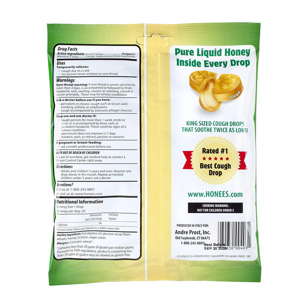 Honees Original Honey Menthol Cough Drops, 20 Ea