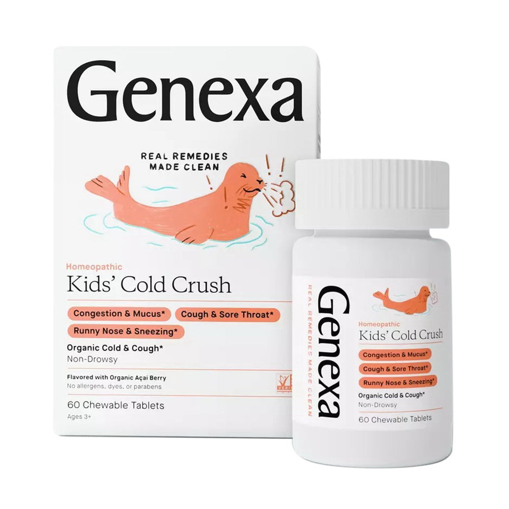 Genexa Organic Kids Cold Crush Chewable Tablets for Congestion Cough and Sore Throat 60Ea