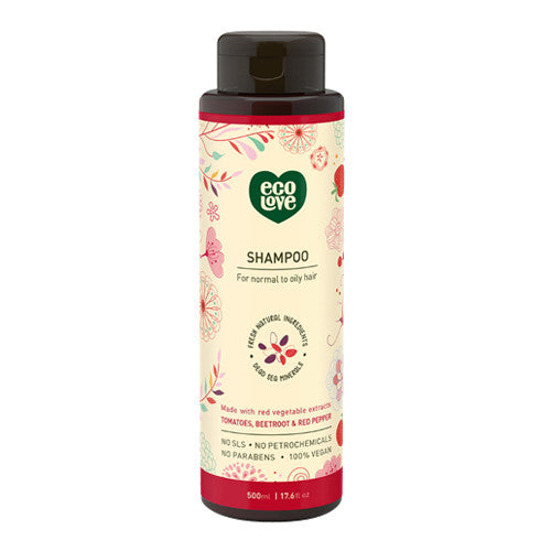 Ecolove Shampoo For Normal To Oily Hair With Tomatoes, Beetroot and Red pepper, 17.6 Oz