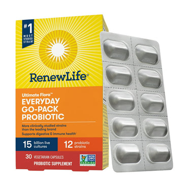 Renew Life Everyday Probiotic Capsules, 15 billion Go Pack, 30 Ct