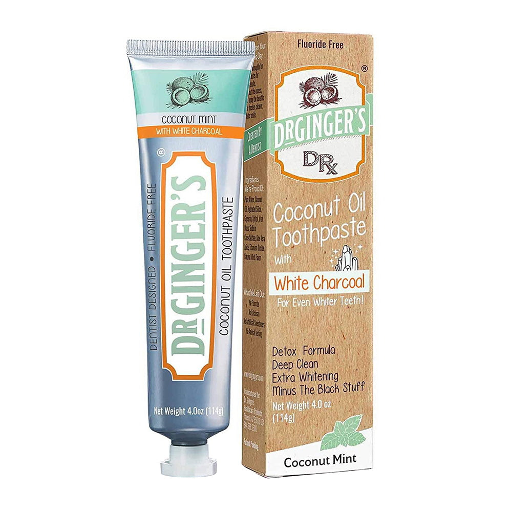 Dr Gingers Coconut Oil Toothpaste with White Activated Charcoal Detox Formula Deep Clean Extra Teeth Whitening Power 4Oz (114g)