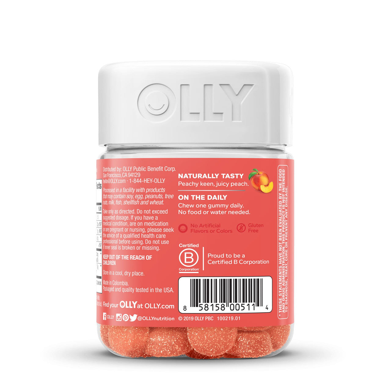 Olly Probiotic and Prebiotic Gummies, Peachy Peach, 30 Ea