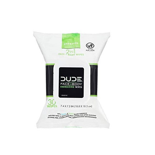 Dude Face Wipes 3 in 1 Cleanse Energize and Moisturize with Pro Vitamin B5, 30 Ea