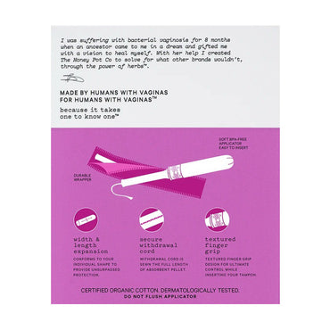 The Honey Pot Company Organically Grown Cotton, Regular Tampons, 18 Ea