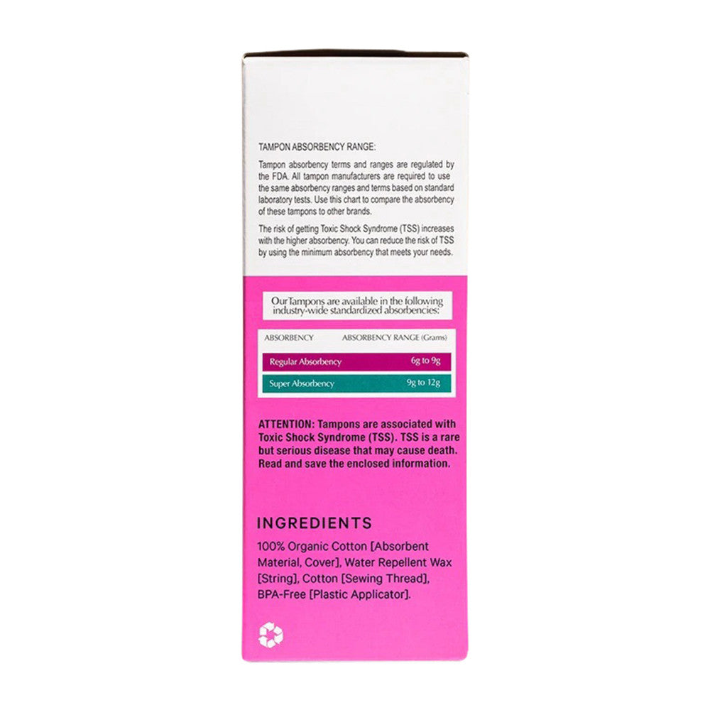 The Honey Pot Company Organically Grown Cotton, Regular Tampons, 18 Ea