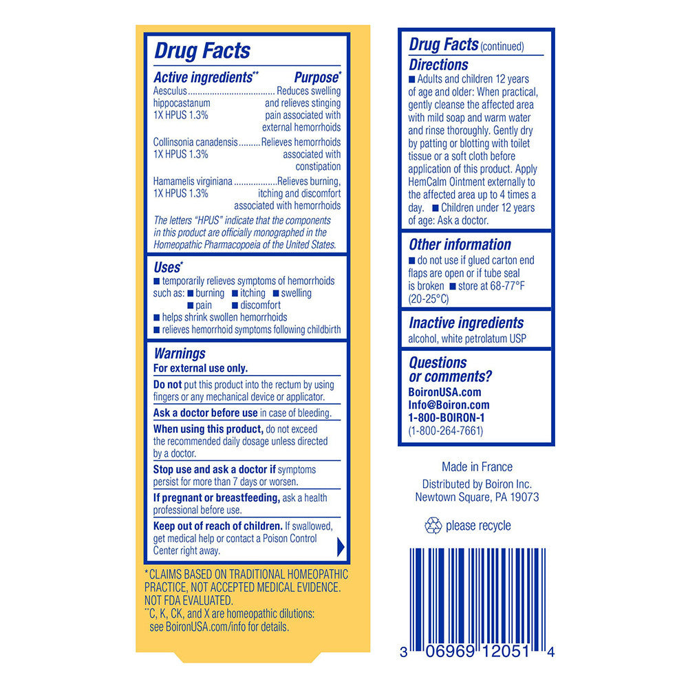 Boiron HemCalm Ointment Homeopathic Medicine for Hemorrhoid Relief, 1 Oz
