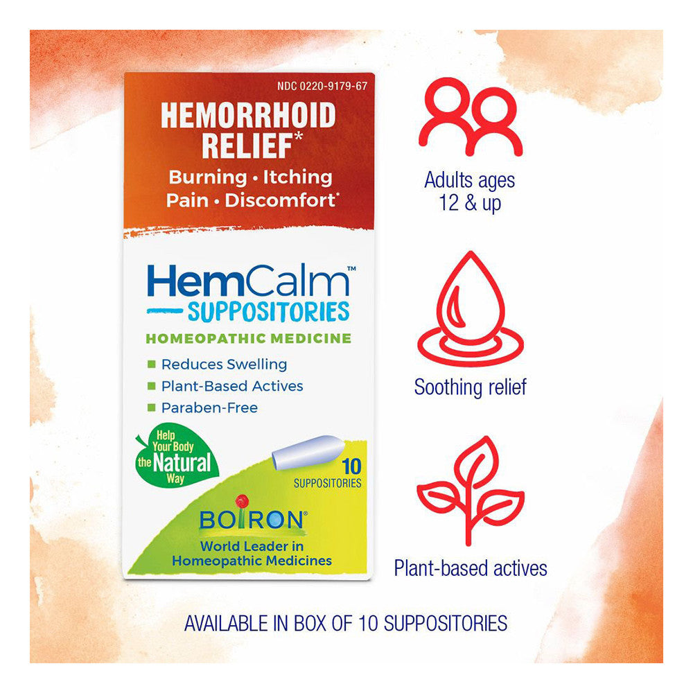 Boiron Hemcalm Hemorrhoid Relief Suppositories, 10 Ea