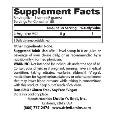 Doctors Best Pure L-Arginine Powder, 10.6 Oz