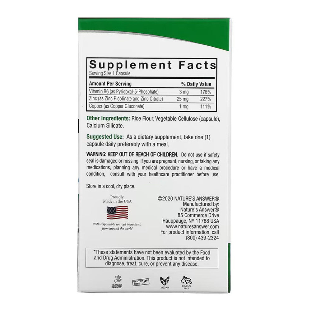 Natures Answer Zinc Plus, 25 mg Vegetarian Capsules, 60 Ea
