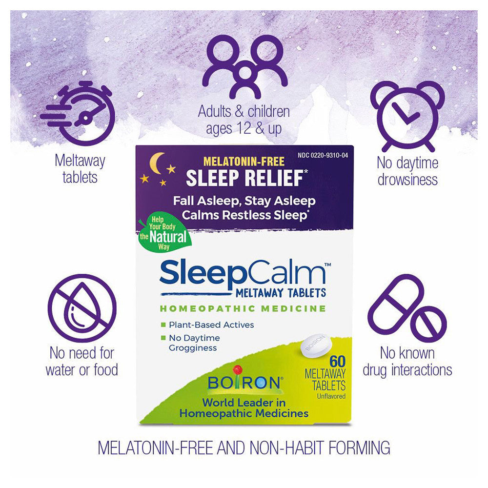 Boiron Sleepcalm Meltaway Melatonin-Free Homeopathic Medicine Tablets, 60 Ea