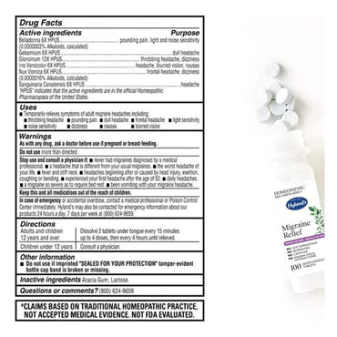 Hylands Migraine Relief Quick Dissolving Tablets, 100 Ea