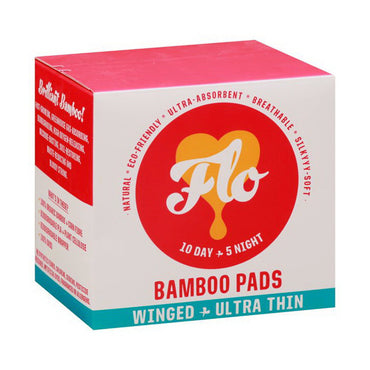 FLO Organic Bamboo Pads Natural non-GMO Comfort Cotton Eco-Friendly, 15 Count