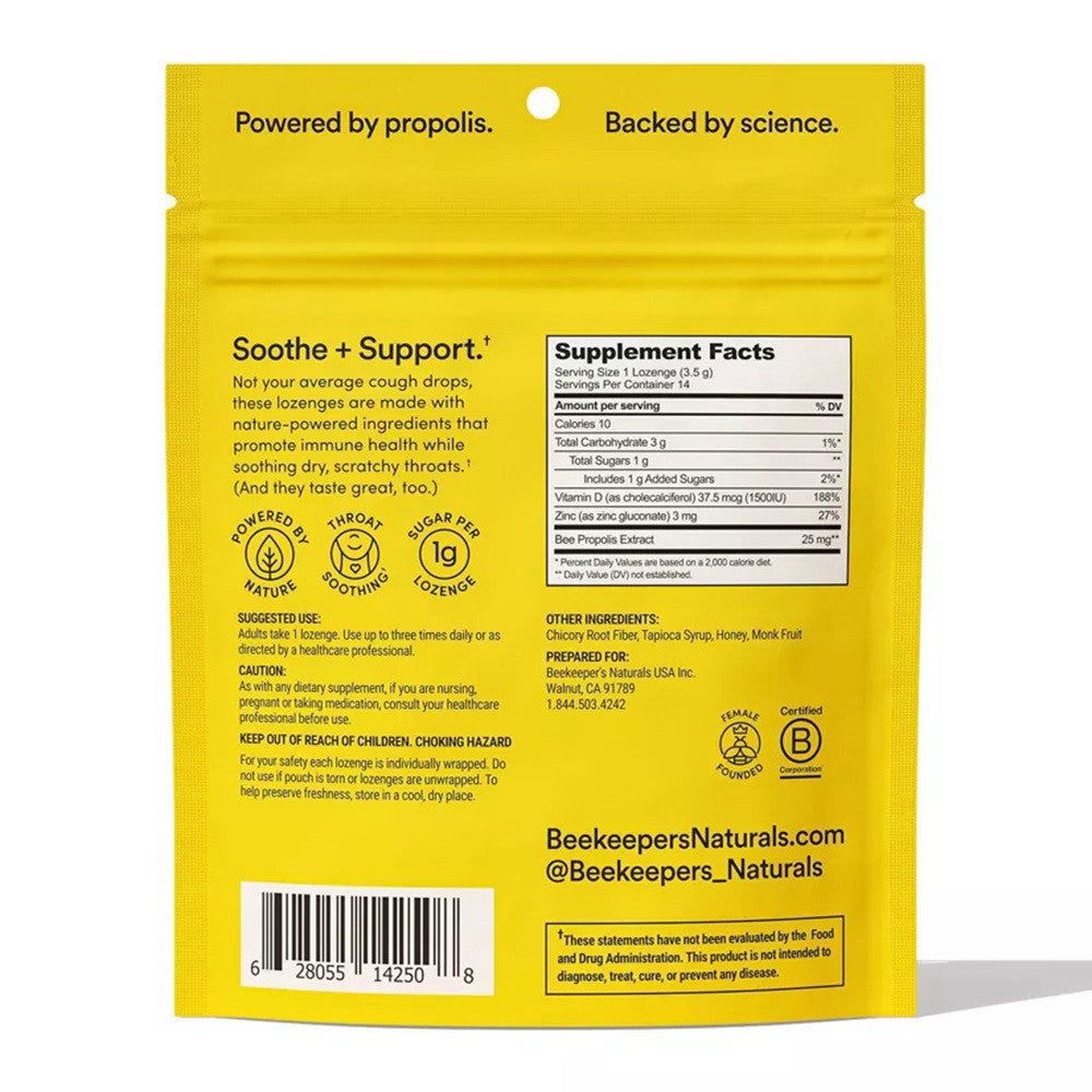 Beekeeper's Naturals Propolis Soothing Lozenges for Throat Relief, 14 Ea
